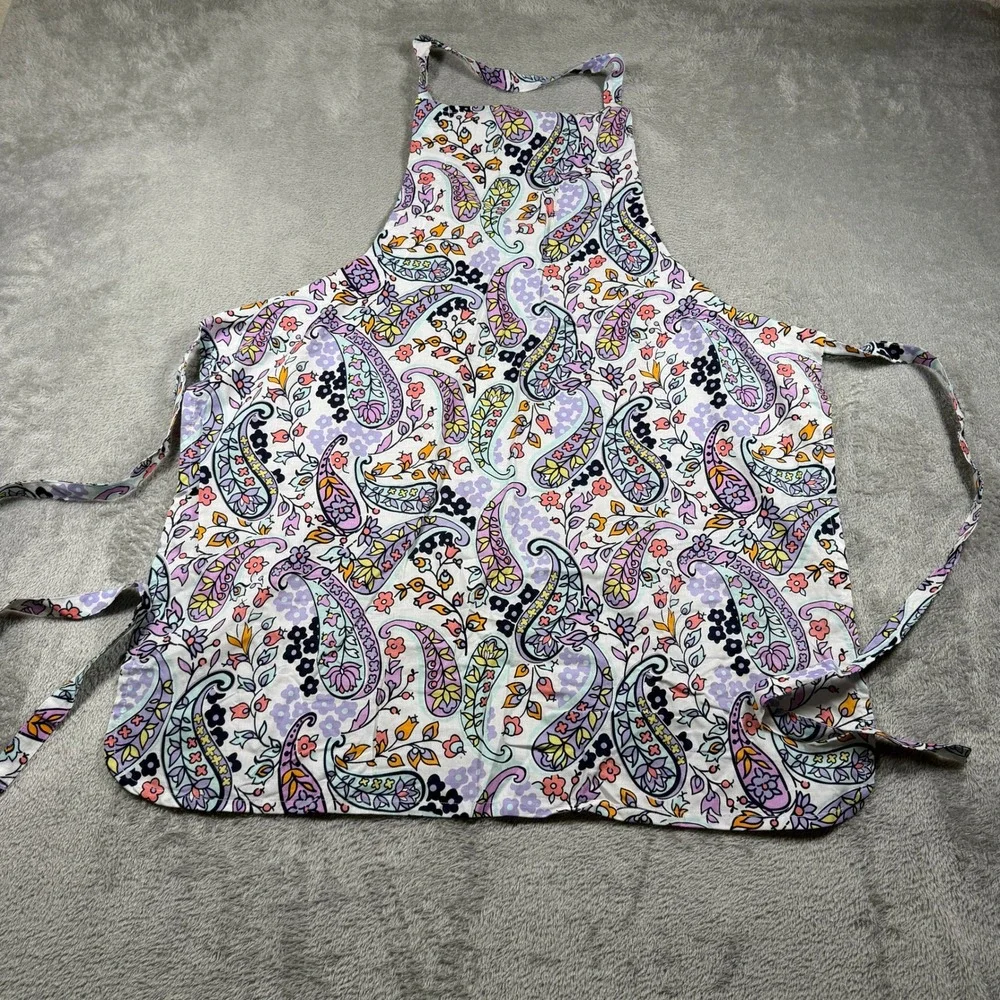 Vera Bradley Apron Women OS Purple Paisley Floral Cotton Adjustable Neck Tie